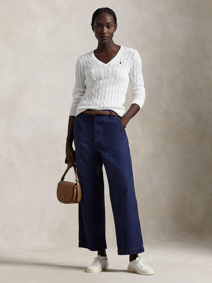 Cable knit cotton v-neck