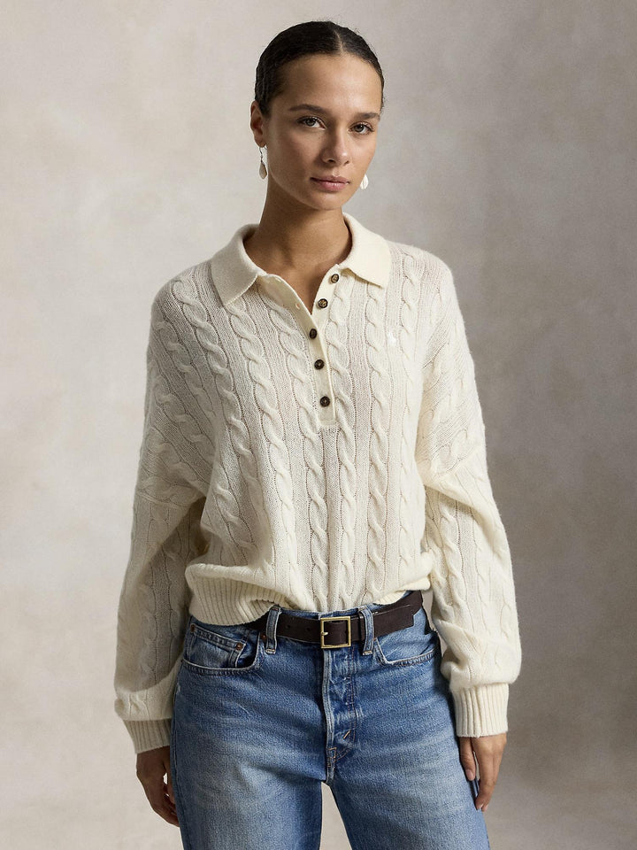 Cable wool Cashmere Polo Collar