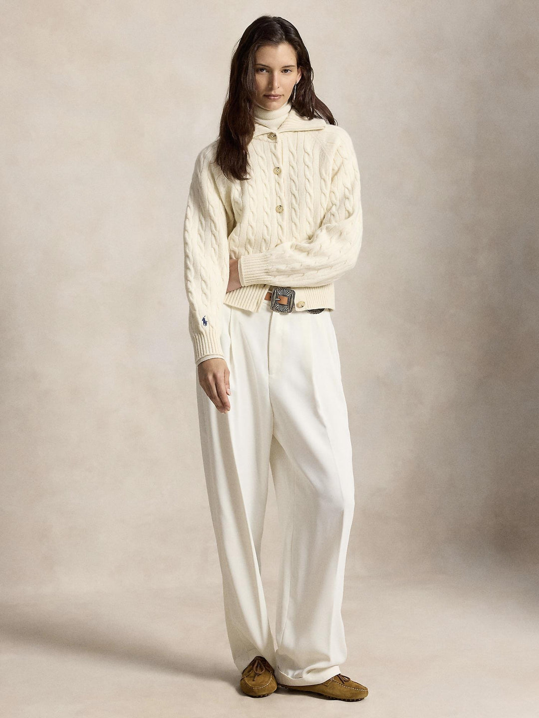 Cable Wool Cashmere Collared Cardigan