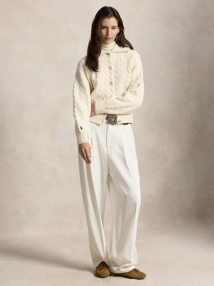 Cable Wool Cashmere Collared Cardigan