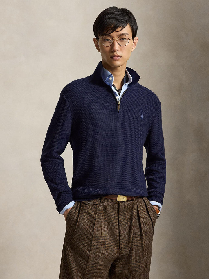 Washable Wool Polo-Collar Sweater