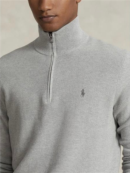Mesh Knit Cotton Quarter Zip Sweater