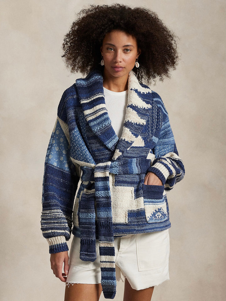 Patchwork Motif Wrap Cardigan