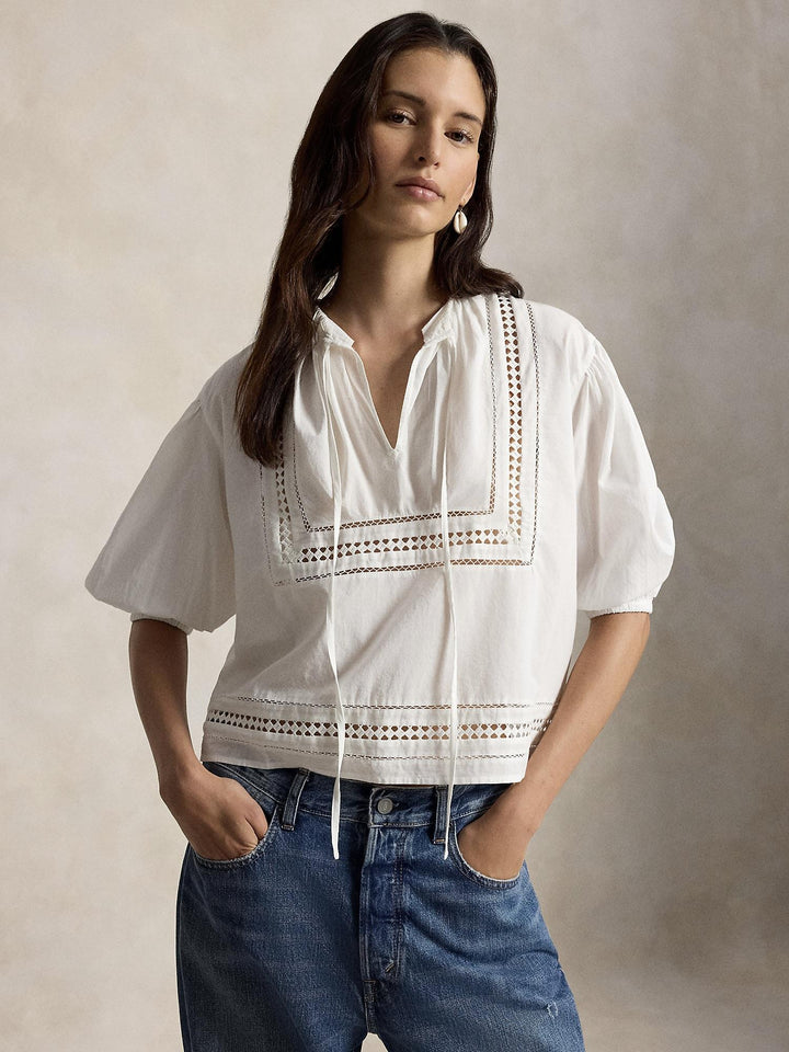 Lace trim cotton shirt