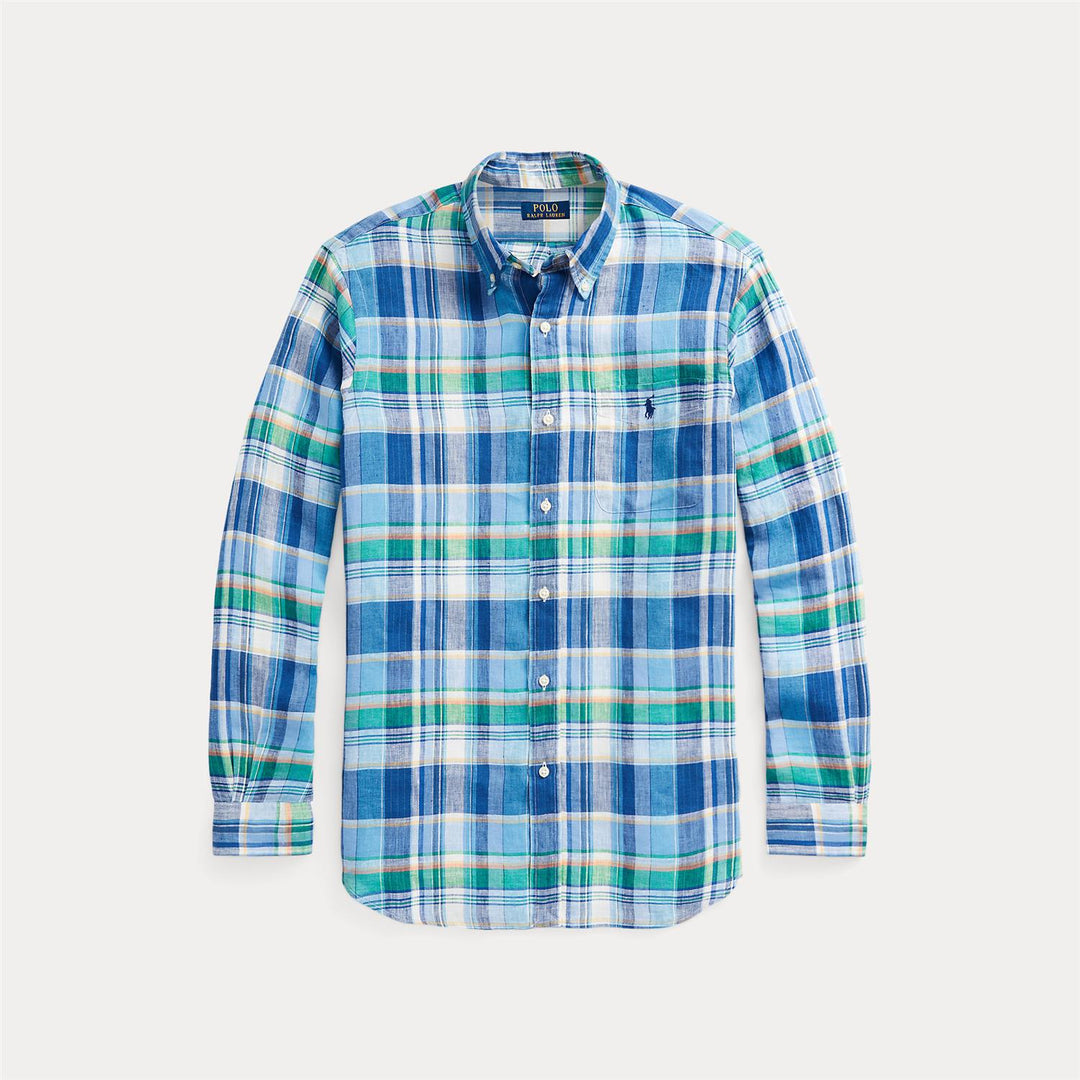 Custom fit plaid linen shirt